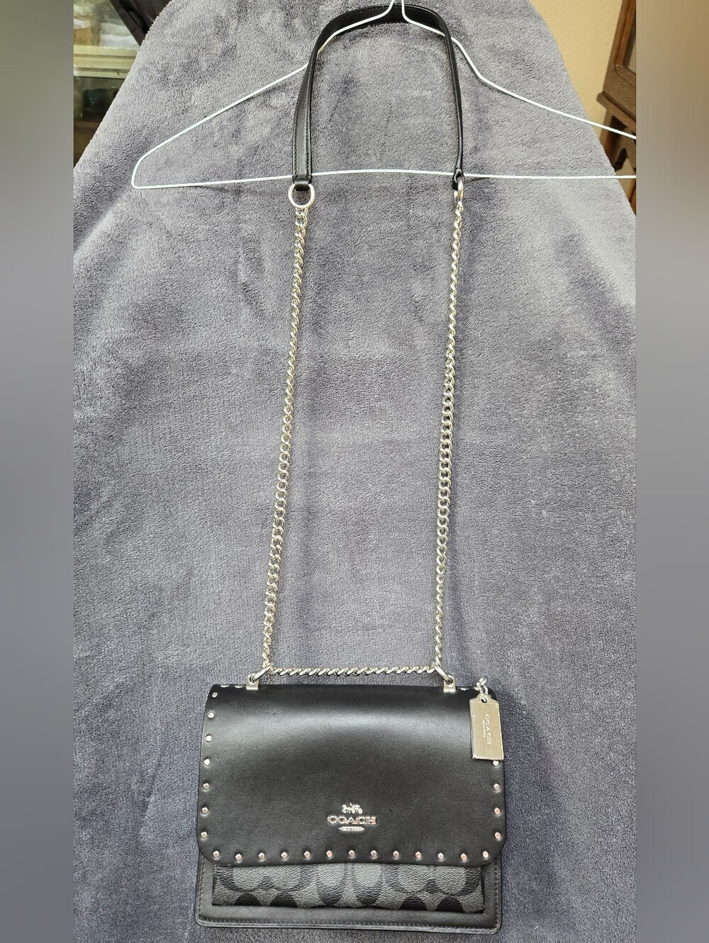COACH KLARE CROSSBODY 90400 • SIGNATURE CANVAS WITH RIVETS • BLACK/SILVER